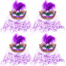 LivingDA 威尼斯面紗半臉面具 4入, 紫色, 4個