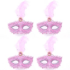 LivingDA 威尼斯蕾絲羽毛半臉面具 4入, 粉紅色, 4個