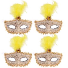 LivingDA 威尼斯蕾絲羽毛半臉面具 4入, 金色, 4個