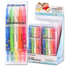 蠟筆小新圖案雙頭螢光筆 5入, 混色, 12組