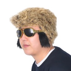 PARTYSHOW 貓王假髮 捲髮 + 眼鏡, 金色