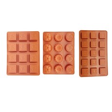 矽膠方形月餅造型模具 12格+矽膠方形月餅造型模具 15格+矽膠圓形月餅造型模具 12格, 單色, 1套