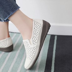 지쎄 여성용 천연양가죽 재티 펀칭 수제 슬립온