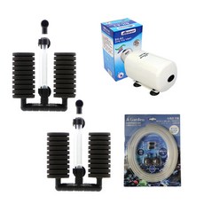 Amazon 雙孔增氧機 適用於45~60cm大型魚缸 + 止逆閥 2p + 風管 2p + 氣泡石 2p 套組 SH-A3, 1套