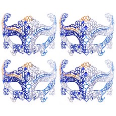 LivingDA 威尼斯女士面具 4入, 藍色, 4個