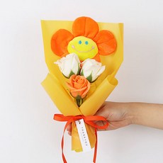 조화 비누꽃 스마일 인형 미니꽃다발, 오렌지, 1개