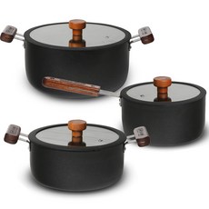 CooK & CooK IH電磁爐木柄料理鍋組 3款, 單柄鍋18cm+雙耳鍋20cm+雙耳鍋24cm, 混色