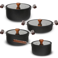 CooK & CooK IH電磁爐木柄料理鍋組 4款, 單柄鍋18cm+燉鍋24cm+雙耳鍋20cm+雙耳鍋24cm, 混色
