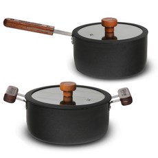 CooK & CooK IH電磁爐木柄料理鍋組 2款, 混色, 單柄鍋18cm+雙耳鍋20cm