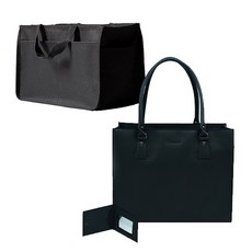 Carmin 皮革手提包+內層袋+證件套+手提8格收納袋, Black