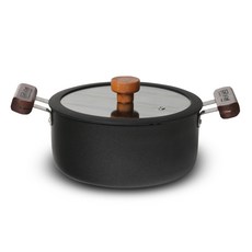 CooK & CooK IH電磁爐適用木製雙柄湯鍋, 20cm, 黑色+棕色