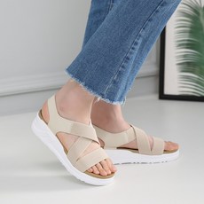 bellepe Henait 女款X型交叉綁帶涼鞋, 米色, 250