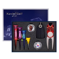 COVIS SPORTS 高爾夫用品 果嶺修復器 + 球T座 + 帽夾座 + 球標 隨機出貨 2入 + 高爾夫球T 隨機出貨 4種 禮品套組 GS7755, 混合色, 1套