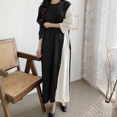 BORIMOM 大尺碼拼色長袖孕婦連身裙 H935