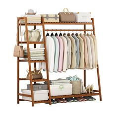 제이씨무역 카푸치노 원목 5단 선반 행거 1100, 우드