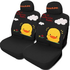 Piyo Piyo 汽車用花朵四季前座座椅套, 2個, 黑色