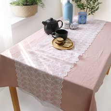 BYJIMI 小巧花朵蕾絲桌旗, 白色, 2人用(130 x 42 cm), 1個