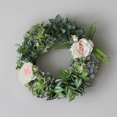 BLOOMING&ME 熱帶植物花環 40cm, 綠色繡球花