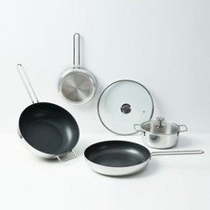 finn ilo IH爐用 POSCO 不鏽鋼 五層 電鍍加厚平底鍋 + 炒鍋 5件組, 混合色, 平底鍋 20cm + 28cm + 炒鍋 28cm + 鍋蓋 28cm + 雙耳鍋 18cm