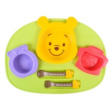 LILFANT 造型餐具組, 小熊維尼款, 托盤+3款盤子+湯匙+叉子