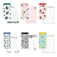 北歐漂亮文具信封 6 種 x 5p + 文具 6 種 x 10p 套組, 龜背竹, 火烈鳥, 紅花, 藍色花, 羽毛, 香蕉, 1套