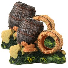 브라운 술통 관상어 장식, 2개