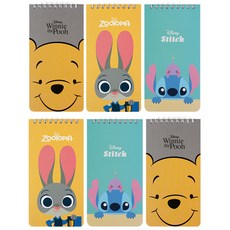 迪士尼角色記者筆記本 3 x 2p 套裝, 動物方城市 茱蒂+史迪奇+小熊維尼, 1組
