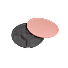 嬰兒用圓形矽膠餐盤組, 粉色, 餐盤+蓋子