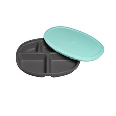 嬰兒用橢圓形矽膠餐盤組, 薄荷綠, 餐盤+蓋子