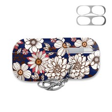 트라이코지 에어팟프로 이어폰 하드케이스 시즌5 + 철가루방지스티커, 클래식플라워 네이비, 1개