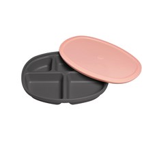 嬰兒用橢圓形矽膠餐盤組, 粉色, 餐盤+蓋子