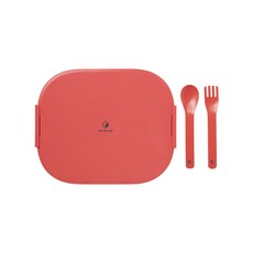 Pot de miel 塑膠餐盤便當盒組, 珊瑚粉色, 餐盤+蓋子+湯匙+叉子