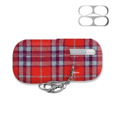 TRYCOZY AirPods Pro 耳機硬殼保護套 第5季 + 防塵貼, 單一商品, 彩色格紋 紅色, 1個