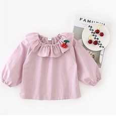 JOY MULTI 女孩童櫻桃荷葉邊長袖襯衫