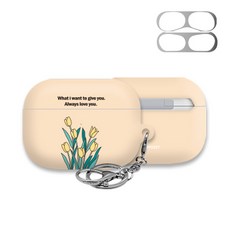 TRYCOZY 3D曲面 AirPods Pro 硬殼保護套 第6季 + 防鐵粉貼紙 + 掛環, 單一商品, 05 可愛鬱金香 橘色, 1個