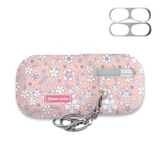 TRYCOZY 3D曲面AirPods Pro硬殼 第6季 + 防鐵粉貼紙 + 掛環, 單一商品, 01 碎花圖案 粉紅色, 1組