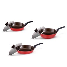 IH感應爐適用單柄陶瓷不沾平底鍋 3件組, 電鍋28cm+電鍋26cm+電鍋20cm, 混色