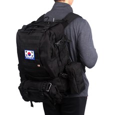 軍事風六角大容量後背包 60L + 太極旗臂章 + 太極旗小徽章, 黑色