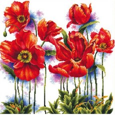 JoyJasu 11CT 印花十字繡材料包套組 100204 lovely poppys, 1套, 混合色