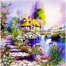 JoyJasu 11CT 十字繡印花套組 290403 森林小屋, 1套, 混合色