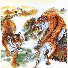 JoyJasu 11CT 印花十字繡材料包套組 K1118 老虎夫妻, 1套, 混合色