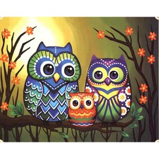 JoyJasu 11CT 印花十字繡套組 K1112 貓頭鷹家族, 1套, 混色