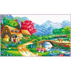 JoyJasu 11CT 十字繡印花套組 130001 A Beautiful Village, 1套, 混合色