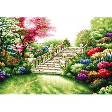 JoyJasu 11CT 印花十字繡材料包套組 111206 森林裡的階梯, 1套, 混合色