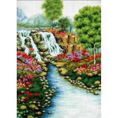 JoyJasu 11CT 十字繡印花套組 50604 明亮水景, 1套, 混合色