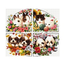 JoyJasu 11CT 十字繡印花材料包套組 110817 animals of seasons, 1套, 混合顏色