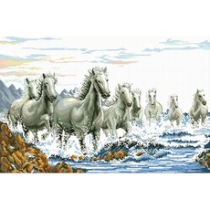 Joy十字繡 11CT 印花十字繡套組 40101 海邊的野馬, 1套, 混合色