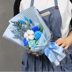러블리리본 조화 프리저브드 목화비누꽃다발, 블루, 1개 홈인테리어/원예/가드닝 반품 최저가 10,250원