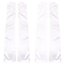 LivingDA 白色緞面長手套 55cm, 白色的, 2套