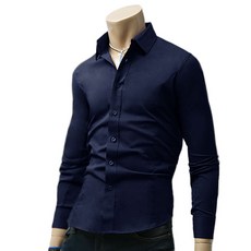 블루포스 남성용 리노스 솔리드 무지 스판 긴팔 남방